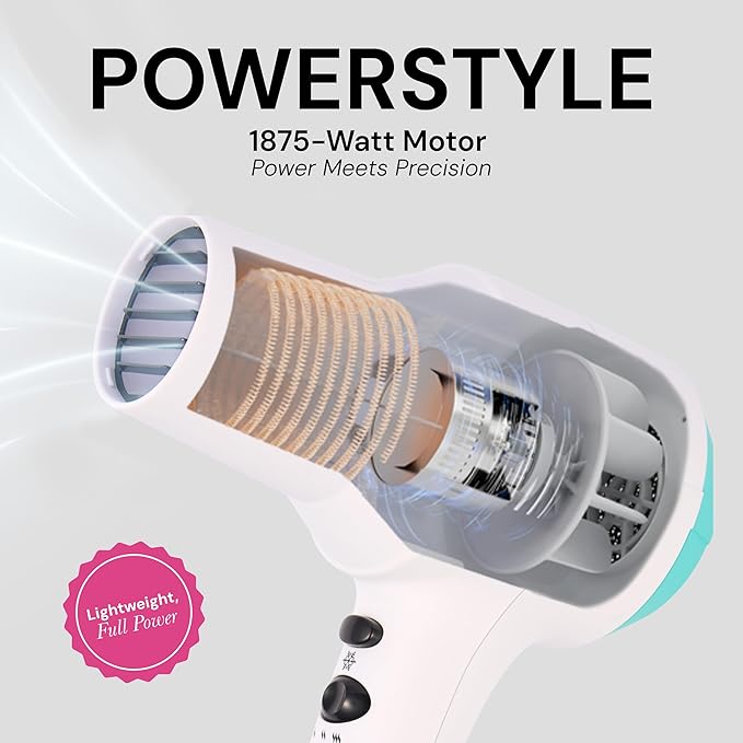 L'ANGE HAIR PowerStyle Turbo Ionic Hair Dryer | 1875 Watt Professional Blow Dryer with Diffuser & Concentrator | Multiple Heat & Speed Settings for Fast Drying | Salon-Grade Styling Tools, White