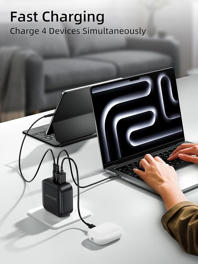 LULULOOK 100W USB C Charger, 4-Port GaN Fast Charging Block, PD Type-C Wall - Image 2