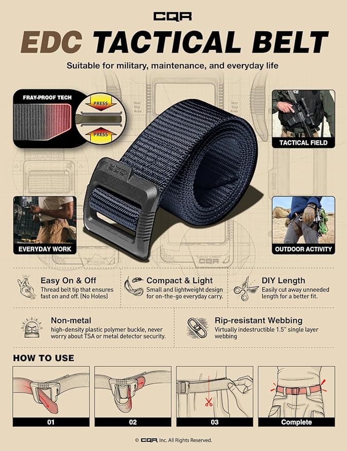 CQR Tactical Belt, Military Style Heavy Duty Belt, Webbing EDC Quick-Release - Image 4