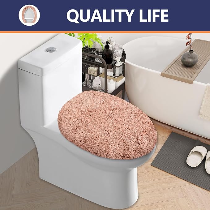 Microfiber Elongated Toilet Seat Cover 19.5"x 15" Machine Washable Solid Toilet - Image 7