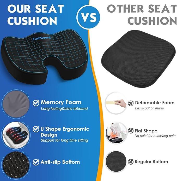 TushGuard Seat Cushion for Office Chair Memory Foam Non-Slip Desk Seat Cushion - Image 4