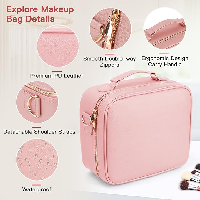 Travel Makeup Bag with LED Mirror, Cosmetic Bags - Image 4