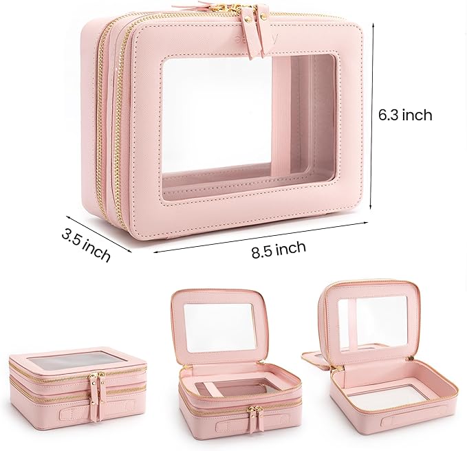 Aveniee XL Clear Makeup Organizer, Double Layer Travel Cosmetic Case - Image 2