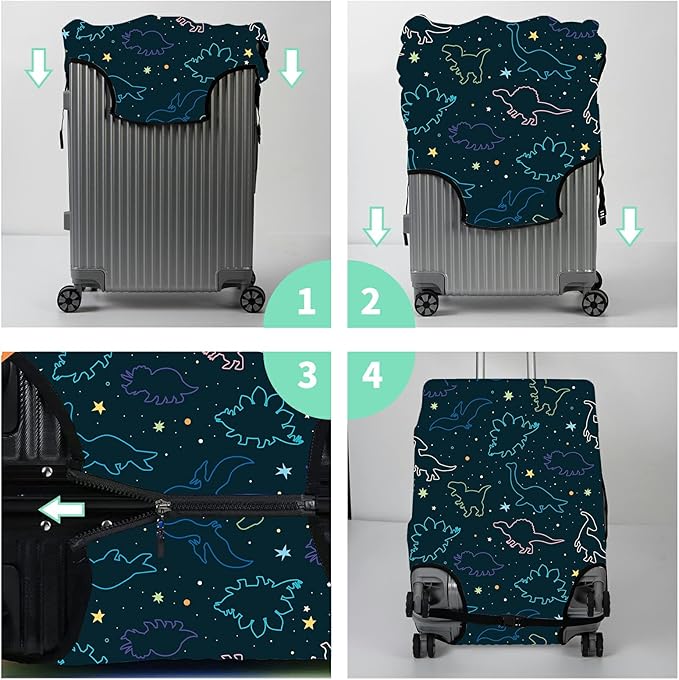 Luggage Cover Suitcase Protector Plus 1 Luggage Tag, Dinosaurs Space Travel - Image 7