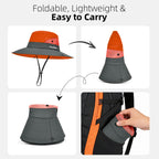 Ponytail Sun Bucket Hats for Women UV Protection Foldable Wide Brim (1-orange)