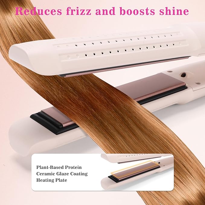 Hair Straightener and Curler, Dual Voltage Curling Iron, Airflow Multi Styler for Straight/Curly/Waves, Negative Ion Hair Care, No Heat Damage Hair Curler