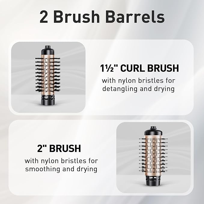 Beautimeter Hair Dryer Brush 3-in-1 Hair Styler, Rotating Blow Dryer Brush with 2-Inch and 1.5-Inch Brushes