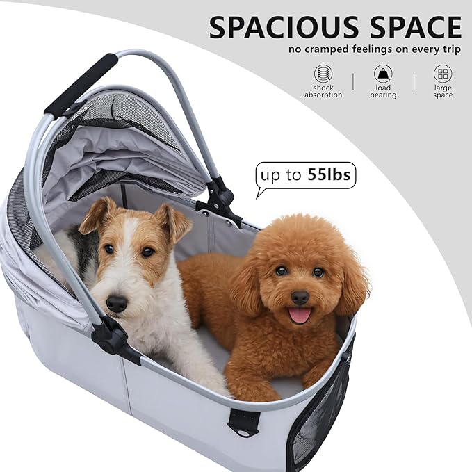 Dog Cat Stroller, Foldable 4 Wheels Dog Stroller - Image 4