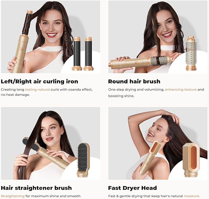 5 in 1 Blow Dryer Brush Set, Hot Air Styler Negative Ion Air Curling Air Curler, Round Brush Blow Dryer Curling Iron Hair Styling Tools Gift for Dry,Volumize, Straight,Curl,100-120V