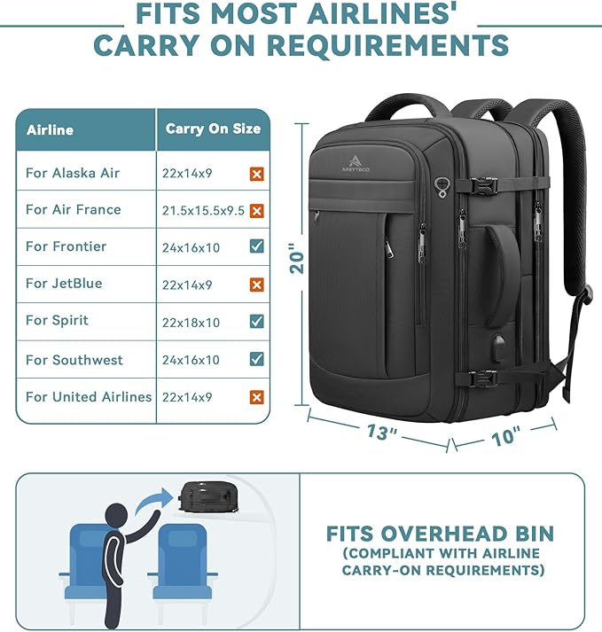 Travel Backpack, 50L Expandable Extra Large Laptop Backpack, Carry On Backpack - Image 3