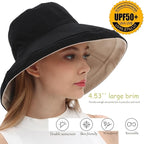 vidsel Womens Sun Hats Wide Brim Reversible Bucket Cotton Hat Packable Summer - Image 4