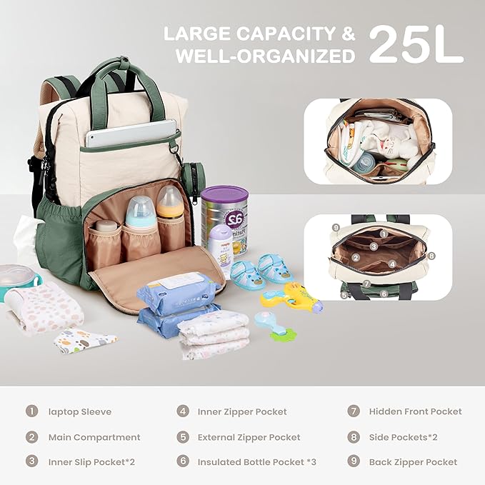 VONAL Diaper Bag Backpack, Lightweight Baby Diaper Bags, Travel Large Diaper Bag - Image 3