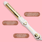FoxyBae Automatic Curling Iron - Professional Auto Rotating Hair Curler Wand for Long Hair w/Temp Control -1.25” Titanium Hot Hair Styling Tools for Silky Curls - Self Hair Curlers [Pearl White-Gold]