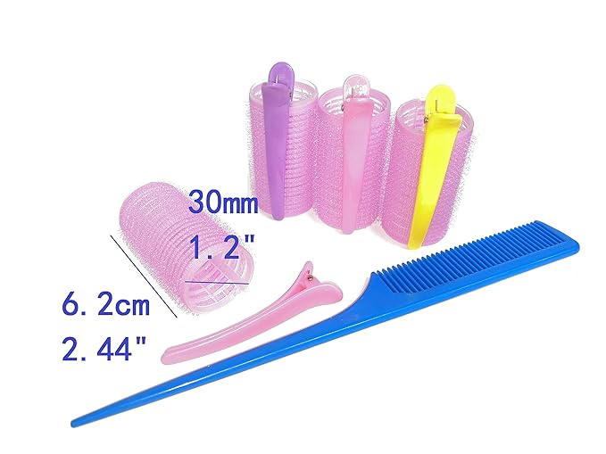 Kamay's Hair Rollers Curlers Rollers With 12 Duckbill Sectioning Clips 1 Comb Used for Hair Styling Self Grip Rollers(12PCS 30mm/1.2")