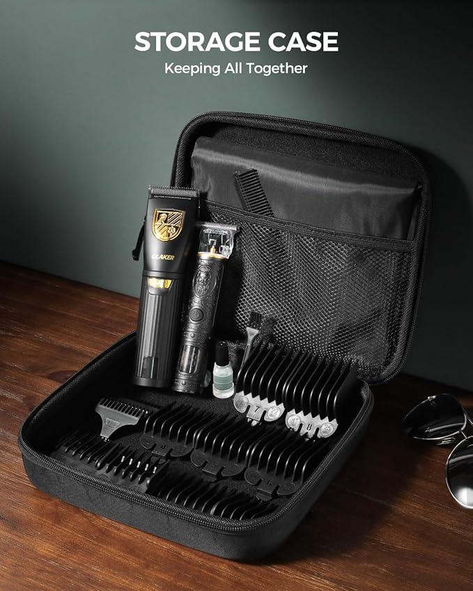 GLAKER Hair Clippers for Men,Professional Mens Hair Clippers Cordless Clippers for Hair Cutting,Precision Trimmer Kit Zero Gap Trimmer with LED Display 15 Guide Combs (Black+Gold)