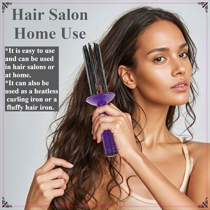 17 Teeth Curly Hair Brush, Curl Defining Brush, Curling Roll Comb, Perfect for Hair Salon & Home Use (Round Purple)