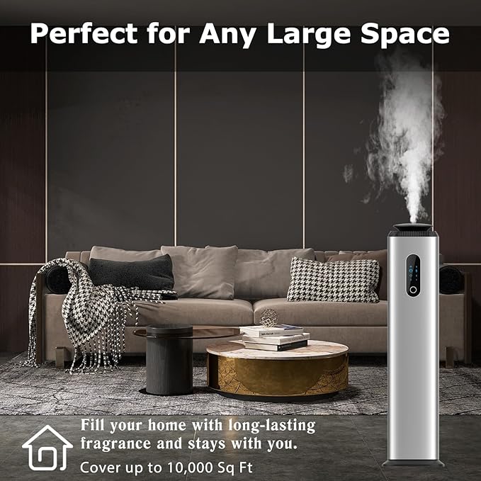 1000ML- Tower Hotel Scent Diffuser with WiFi App Control for Whole House - Commercial Diffuser Machine Cover 10000 Sq Ft - Scent Air Machine & Waterless Essential Oil Diffuser for Large Room - Silver
