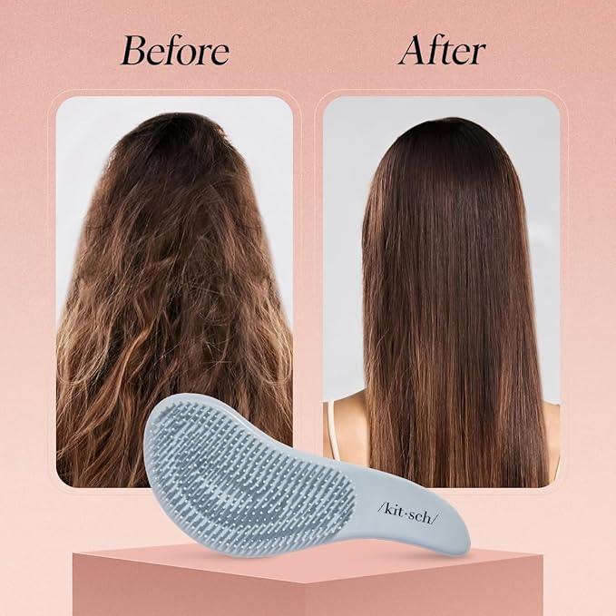 Kitsch Detangler Brush – Gentle Curly Hair Brush with Flexible Bristles for All Hair Types - Wet or Dry | Detangling Hair Brushes for Women & Men, Hairbrush for Adults & Kids - Haze Blue