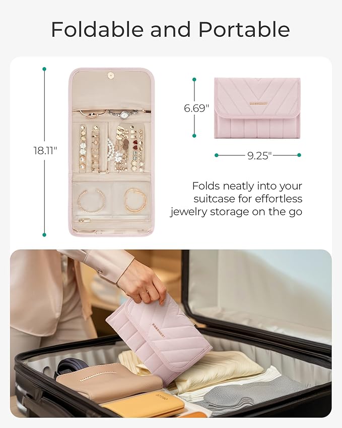 BAGSMART Travel Jewelry Organizer Case, Foldable Jewelry Roll - Image 6