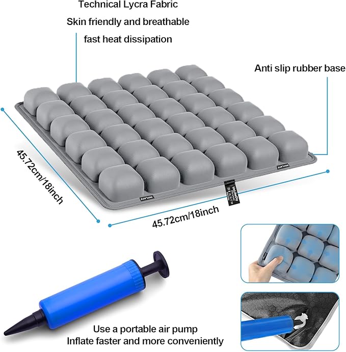 Grey Travel Seat Cushion – Portable Inflatable 3D Air Cell Seat Cushion - Image 6