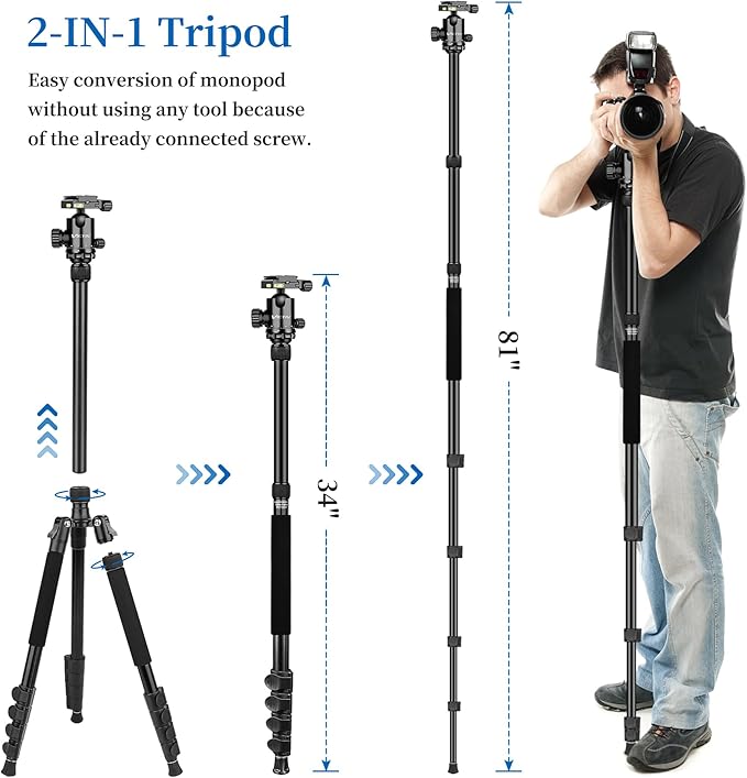 VICTIV 78" Tripod for Camera, Tall DSLR Tripod & Monopods, Professional Heavy - Image 8
