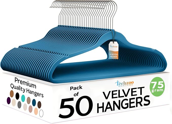 Premium Velvet Hangers 50 Pack Ultra Thin Non Slip Adult Felt Space Saving Slim by TECHZOO