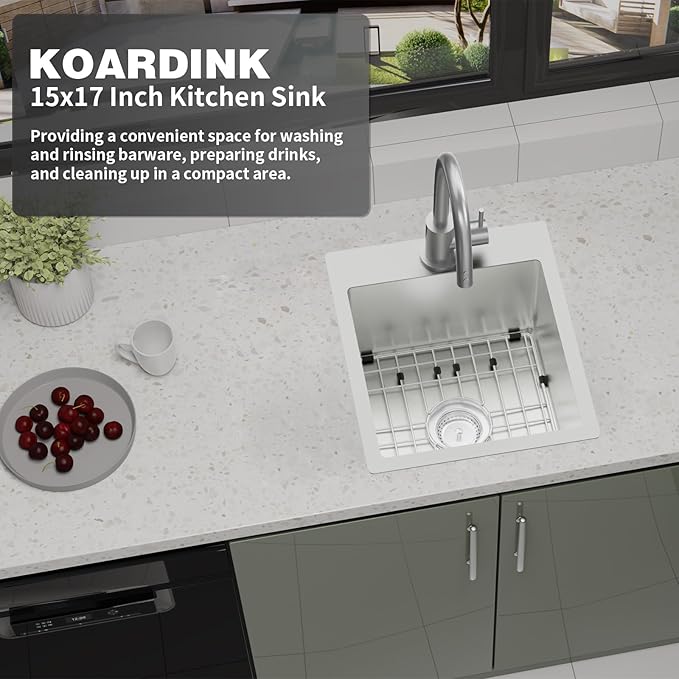 Kitchen And Bar Sink, 15x17 Inch Stainless Steel Drop In Kitchen Sink Modern - Image 2