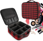 ALAZA Travel Makeup Case, Black and Red Lumberjack Plaid Cosmetic toiletry Travel bag for Women Girls