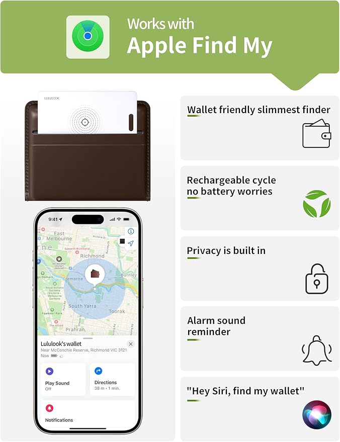 LULULOOK Wallet Tracker Card, Ultra Slim Airtag Wallet Works - Image 2