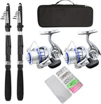 Fishing Pole Combo Set, 2.1m/6.89ft 2PCS Collapsible Rods 2PCS Spinning Reels by Makefishingbeeasy