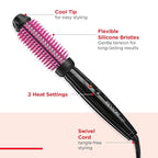 REVLON Silicone Bristle Heated Hair Styling Brush | Fast, Long Lasting Volume for Easy Styling | 1" Barrel for Full Body and Smooth Styles (Black/Pink)