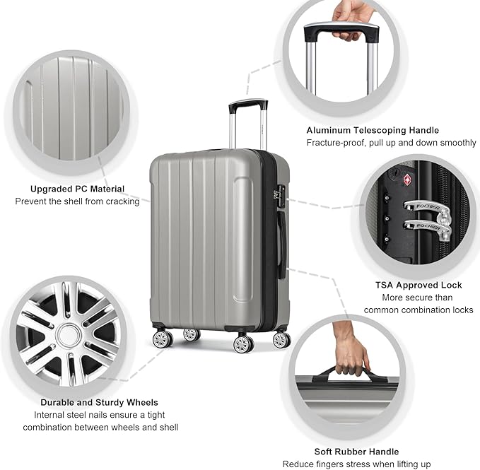 FOCHIER F Luggage Sets, Expandable 3 piece Hard Shell Luggage Set - Image 5