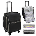 Large Makeup Train Case for Hairstylists & Hairdressers - Cosmetic Organizer with Detachable Pouch, Heat-Insulated & Anti-Scald Full Layer, Hairdressing Tool Storage Trolley with 4 360° Swivel Wheels