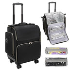 Large Makeup Train Case for Hairstylists & Hairdressers - Cosmetic Organizer with Detachable Pouch, Heat-Insulated & Anti-Scald Full Layer, Hairdressing Tool Storage Trolley with 4 360° Swivel Wheels