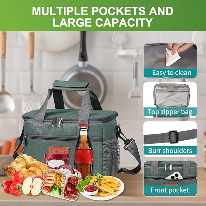 iknoe Large Foldable Cooler Bag, 8.5L Insulated Lunch Bag, Leakproof Lunch - Image 5