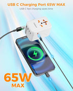 TESSAN Universal Travel Adapter Worldwide, GaN 65W International Plug Adaptor - Image 4