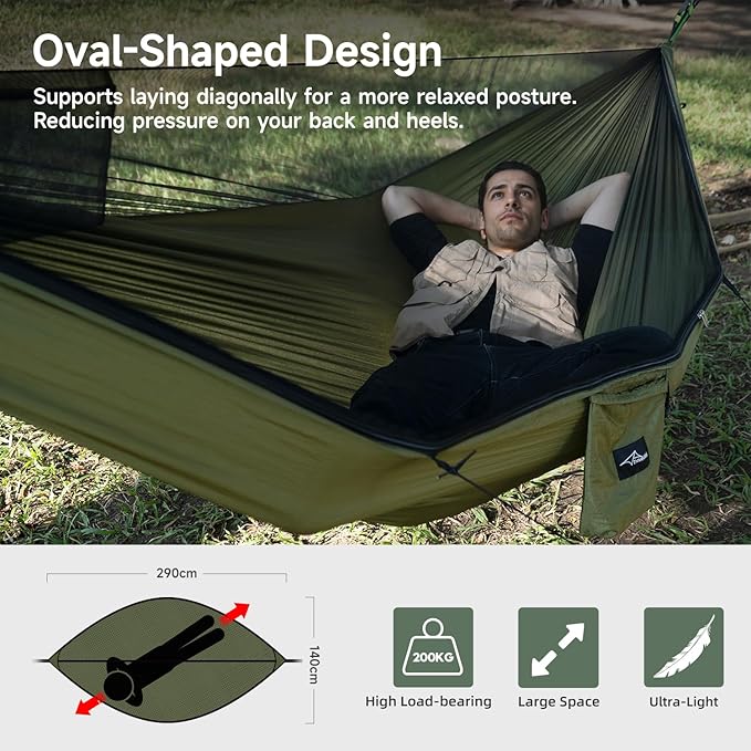 Camping Hammock with Mosquito Net and Ridge Rope, Extra Large - Image 2