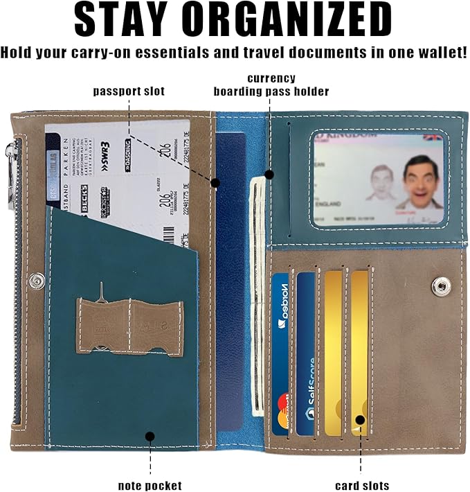 Genuine Leather Travel Passport Wallet, Slim RFID Blocking Holder - Image 5