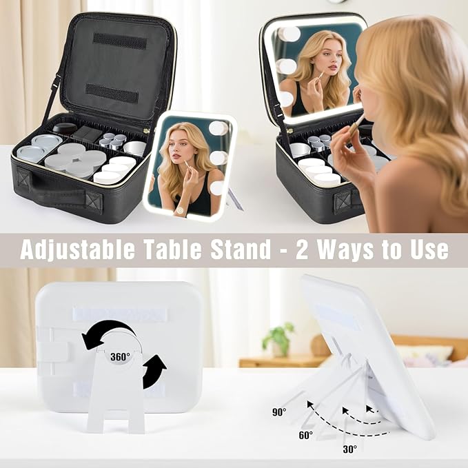 Makeup Bag with Removable Lighted Mirror, Travel Make up Bag with Lights - Image 2