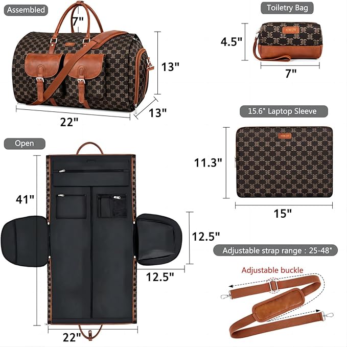 Garment Bag for Travel, Convertible Carry on Garment Duffel Bag for Men 3Pcs - Image 6