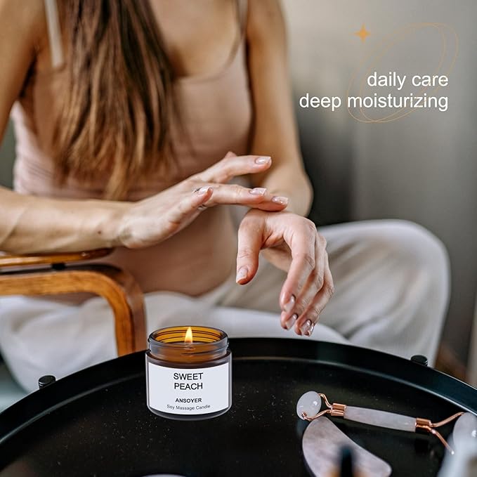 Mini Massage Candle for Body Oil - Portable Warm Oil Candle for Dry Skin Relief & Relaxation, Scented Candles for Women Self Care, Stocking Stuffer Gift - 1.77OZ (Sweet Peach)