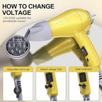 Mini Portable Hair Dryer 1200W, Travel-Friendly, Dual Voltage 125/250V, 2 Speed Settings, Foldable, Lightweight, Two Concentrator & Diffuser Nozzles, Removable Filter