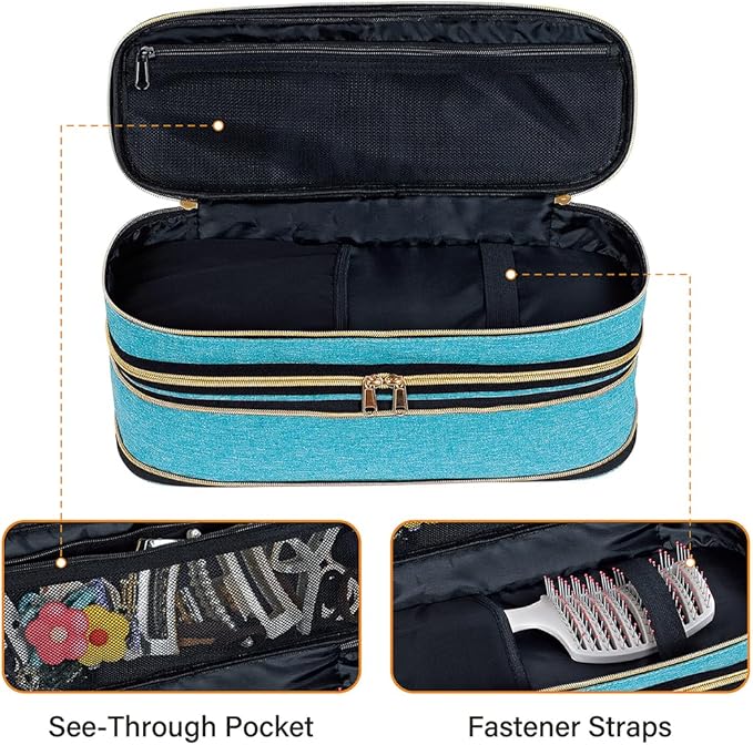 Hair Dryer Travel Carrying Case, Curling Iron Storage Bag, Slim Expandable Handheld Dual-Layer Travel Storage Bag for Dryer/Hair Tool Organizer/Style Organizer