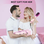Longyu 3 in 1 Hair Dryer Brush Straightener 1200W Negative Ionic Hot Air Brush One Step Blow Dryer and Styler for Straightening Drying Smoothing (Pink)