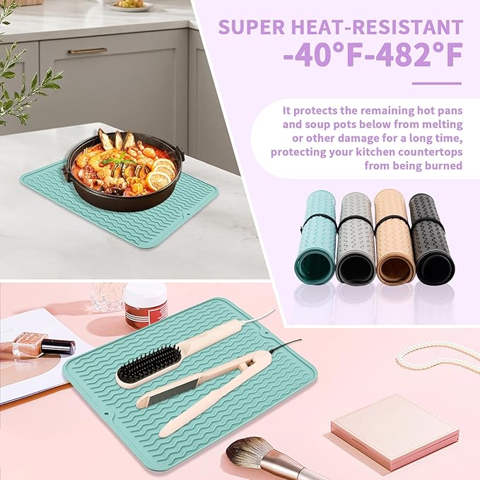 Oversize Silicone Heat Resistant Mat, Heat Mat with for Curling Iron, Travel Cover Cushion for Curling Irons, Hair Bands and Styling Tools(15.7" X 11.8") (Pink)