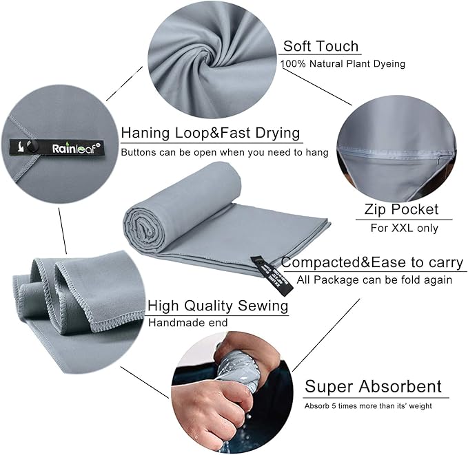 Rainleaf Microfiber Towel Perfect Travel & Gym & Camping Towel. Quick Dry - Image 3