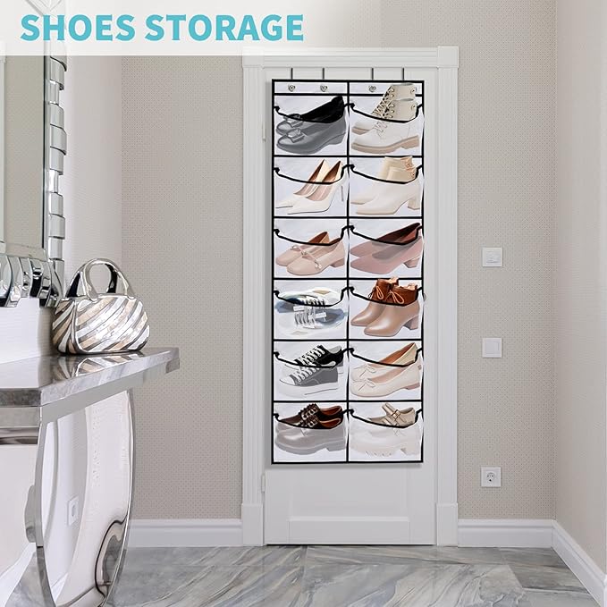 2 Packs Over the Door Shoe Organizer, 24 Extra Large Mesh Pockets Hanging Shoe - Image 7