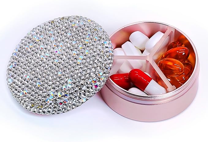Small Pill Case 3 Compartments, Metal Round Portable Pill Box, Waterproof by LightOnIt