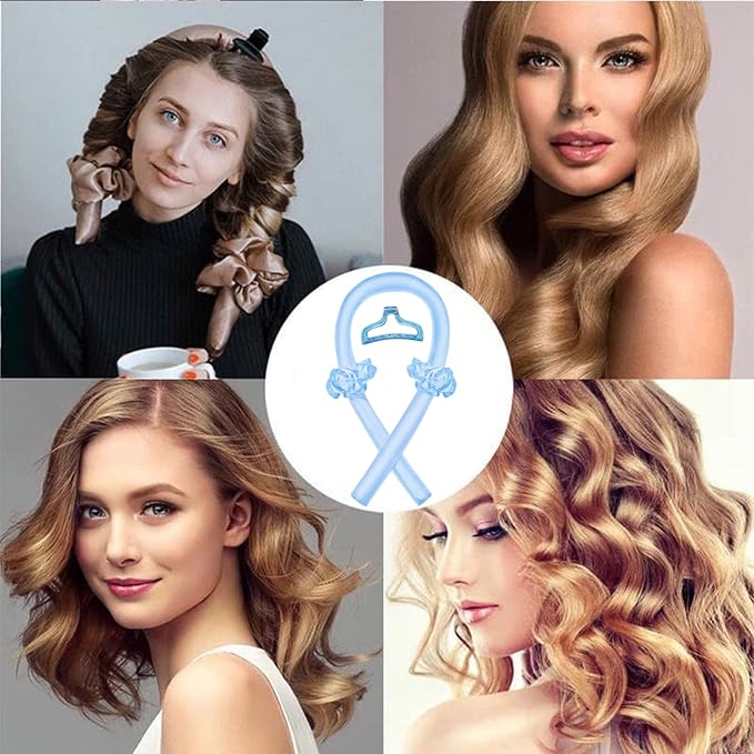GADZHI Heatless Curling Rod Headband Heatless Hair Roller Curls Set for Long Hair No Heat Silk Hair Wrap Curler Ribbon for Overnight Sleep Hair Roller with Hair Claw Clip DIY Hair Styling Tools (1 set - blue)