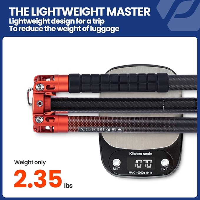 Fotopro 62 Inch Carbon Fiber Tripod 2.3lbs Ultralight Portable Travel Video - Image 2